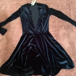 Velvet deep V skater dress